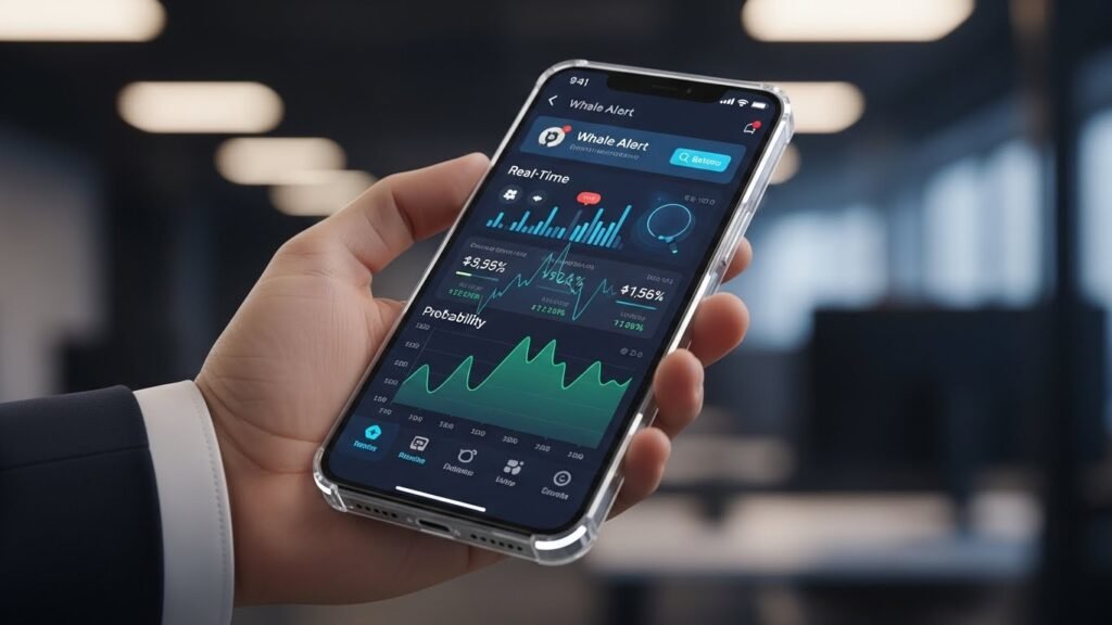 스마트폰 화면에 실시간으로 표시된 고래 알림과 MGM홀짝 적중 확률 대시보드