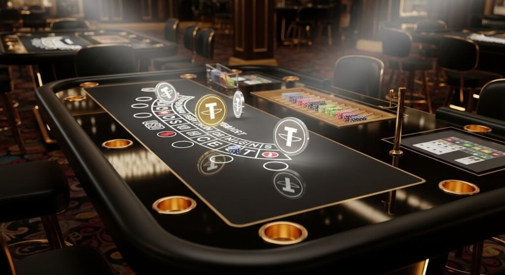 테더 입금 기능이 포함된 세련된 MGM바카라 게임 인터페이스 화면